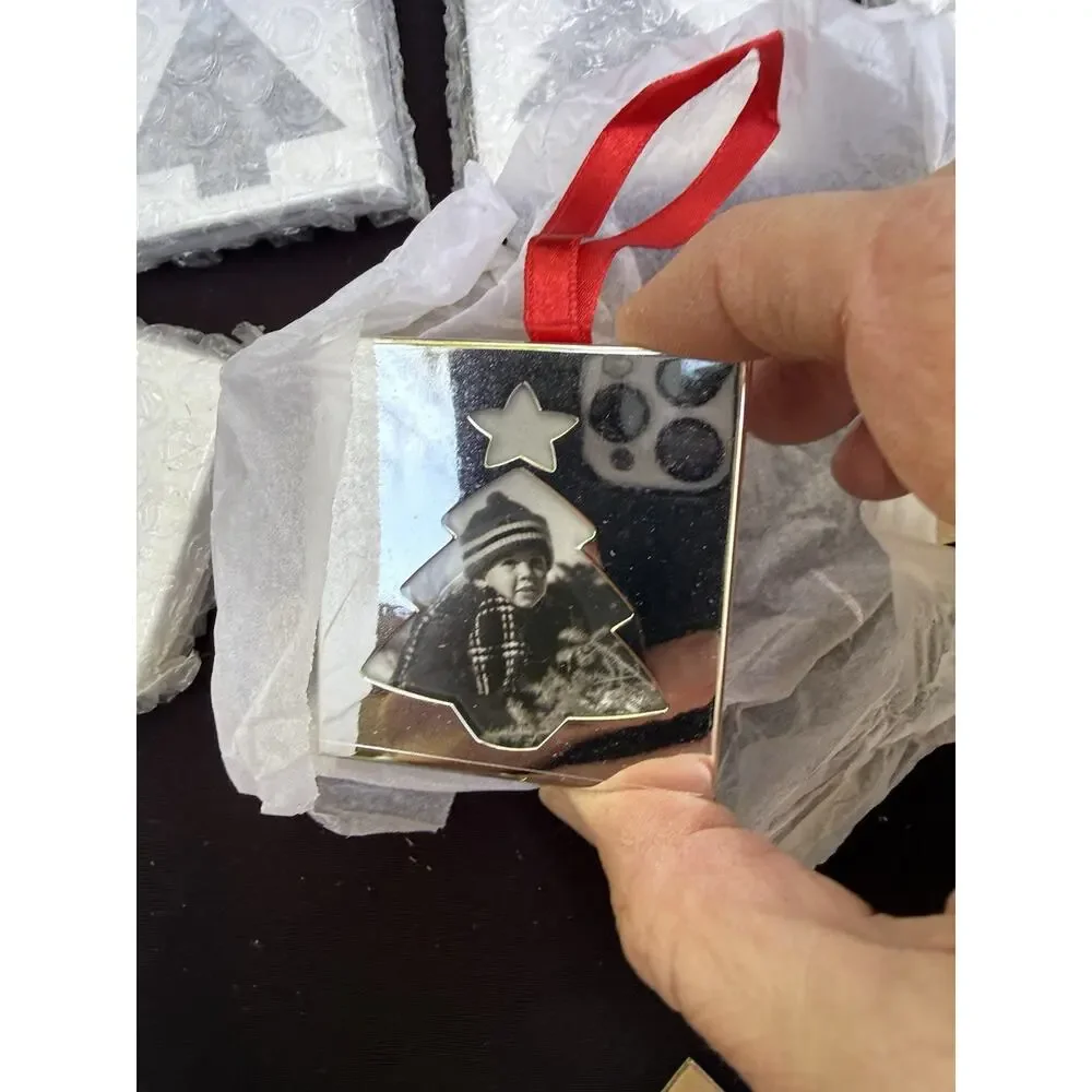 6 New Crate and Barrel Milano Photo Frame Christmas Tree Ornaments -46D